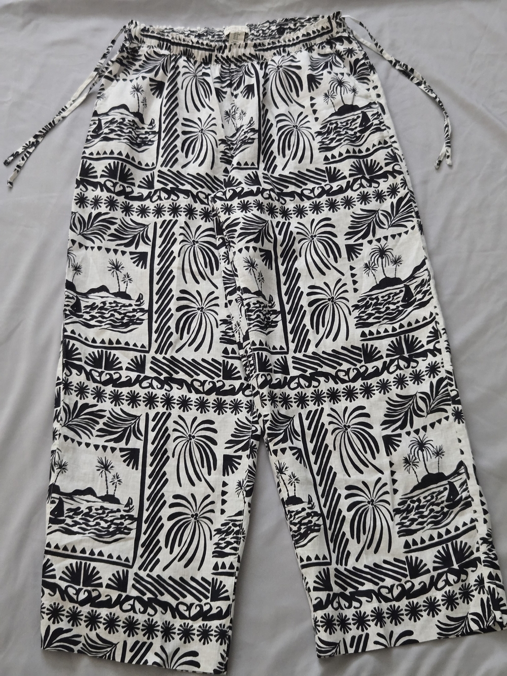 Rachel Zoe Women's Black & White 100% Linen Tropical Print Bottoms Pants